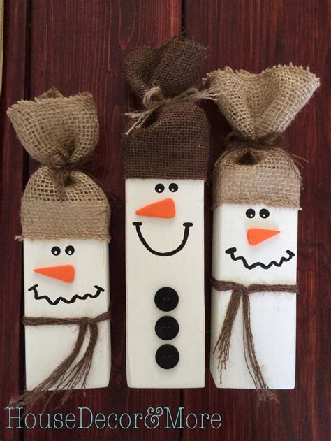 Set Of Rustic Wooden Snowmen Rustic Christmas Decor Etsy Bonhomme