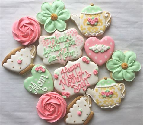 Pink Coral Mint Green Gold Hearts Flowers And Tea Themed Mothers Day Decorated Sugar Coo