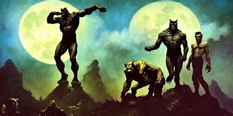 Krea By Frazetta Panoramic Close Up Of Realistic Oversized Werewolf