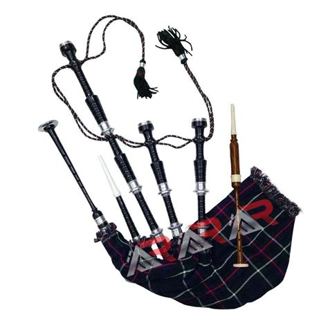 Scottish Highland Great Sheesham Wood Bagpipe Silver Mount Black Tutor