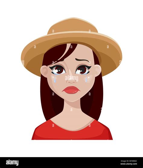 Face Expression Of Farmer Woman In Hat Female Emotion Crying