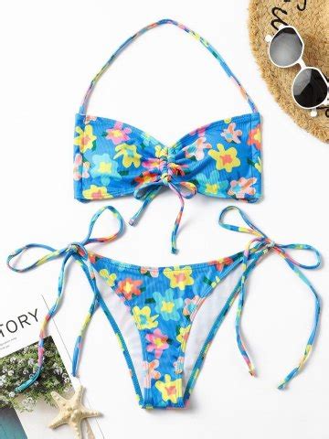 Floral Print Halter Bikini Set Pink S In Bikini Sets Online Store