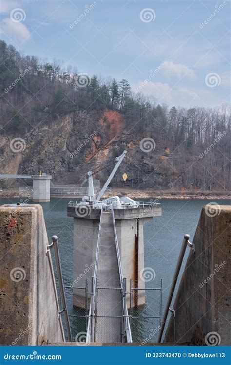 Hydroelectric Facility Intake Gate Tower At Watauga Dam Stock Photo