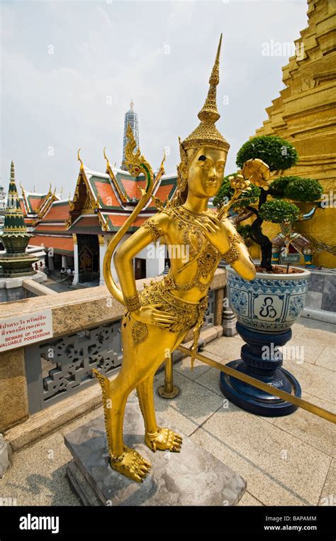 Gilded Kinnara A Mythological Half Human Half Bird Creature In Wat