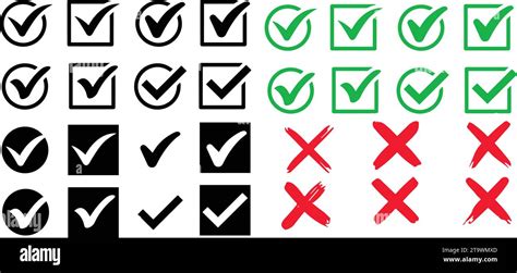 Check And Cross Mark Icons Set Check Marks Symbol Collection Simple