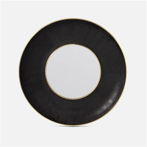 Made Goods Armond 38" Round Black Realistic Faux Shagreen/Brass Metal