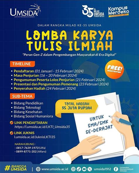 Sambut Milad Ke Umsida Gelar Lomba Karya Tulis Ilmiah