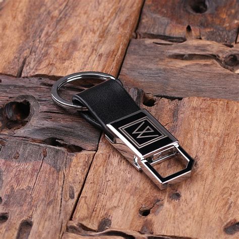 Leather Engraved Black Monogrammed Keychain - Teals Prairie & Co.®