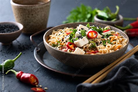 ramen with tofu and vegetables Stock Photo | Adobe Stock