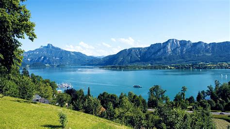 Lake Mondsee a bathing lake in the region Salzkammergut, Austria