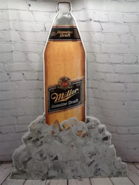 Miller Genuine Draft Beer Sign Large Beer Bottle On Ice Tin Metal