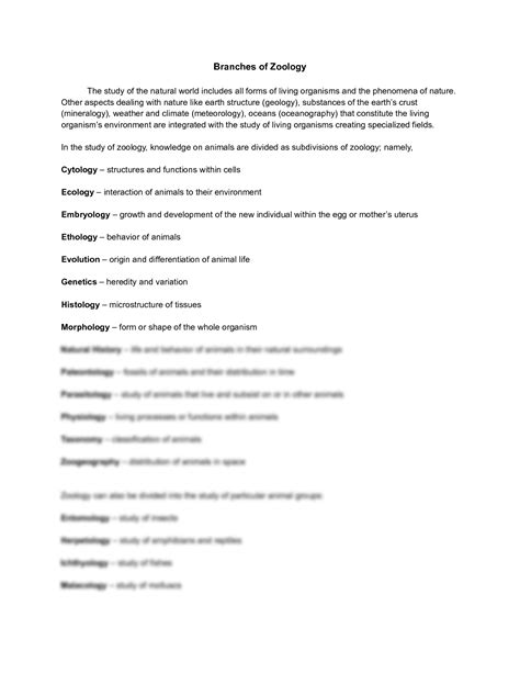 SOLUTION: Branches of zoology - Studypool