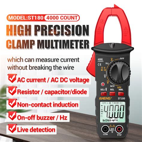 ST180 4000 Hitungan Digital Saat Ini Clamp Meter AC Ohm NCV Multimeter