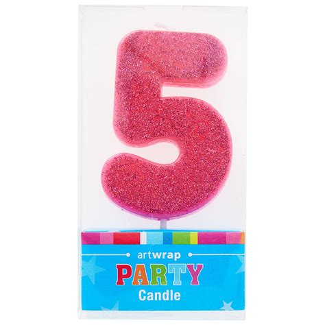 Artwrap Number 5 Glitter Candle Pink The Reject Shop