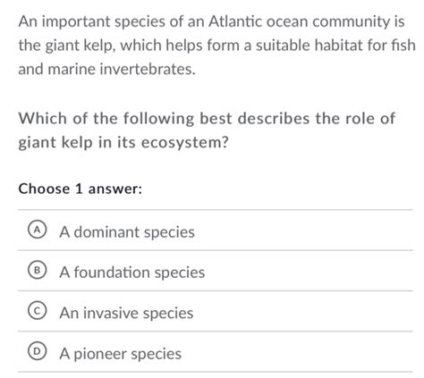 Solved An Important Species Of An Atlantic Ocean Community Is The