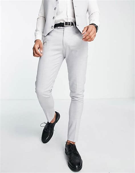 Asos Design Wedding Super Skinny Suit Pants In Ice Grey Micro Texture