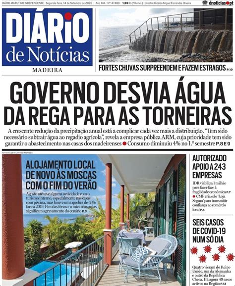 Capa Diário de Notícias da Madeira de 2020 09 14