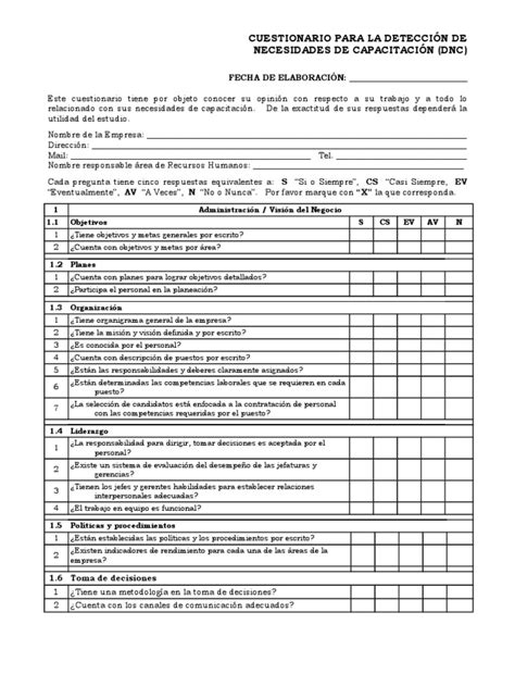 Deteccion De Necesidades De Capacitacion Calidad Comercial Toma De Decisiones