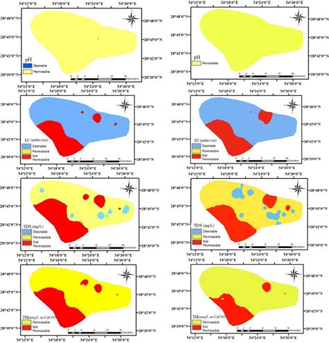 Spatial Distribution Maps Of PH EC TDS And TH For Dry Season Left