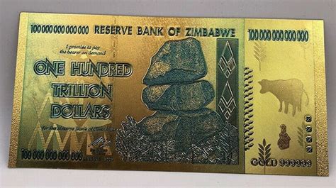 Gold Foil 100 Trillion Dollars Zimbabwe Banknote Rare Super Etsy