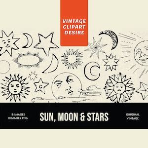 Sun, Moon & Stars Clipart Bundle 300 DPI PNG Transparent Backgrounds ...