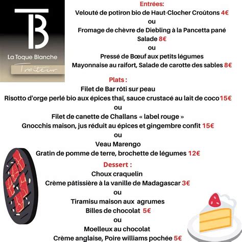 Menu au TOQUE et PASSION restaurant Bénestroff