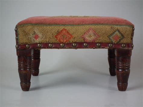 Victorian Footstool With Lion Embroidered Upholstery