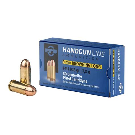 Ppu Handgun 9mm Browning Long 108gr Fmj Handgun Ammo 50 Rounds