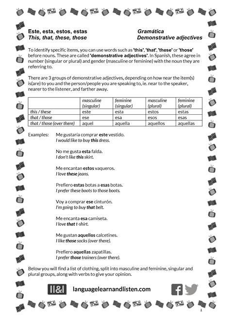 Demonstrative Adjectives Spanish Worksheet English Worksheet