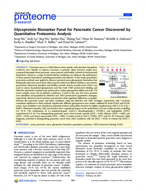 Pdf Glycoprotein Biomarker Panel For Pancreatic Cancer Discovered By