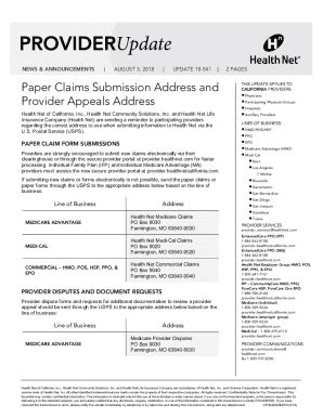 Fillable Online PROVIDER Update 18 541 Addresses For Claims Forms