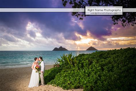 Sunrise Wedding at Lanikai Beach Oahu Hawaii by RIGHT FRAME PHOTOGRAPHY