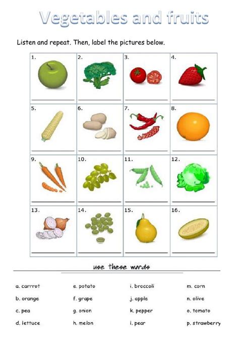 vegetable    interactive worksheets