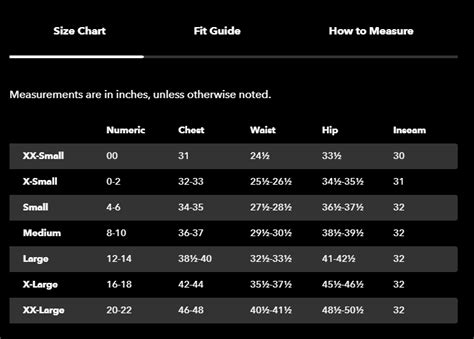 Patagonia Size Chart