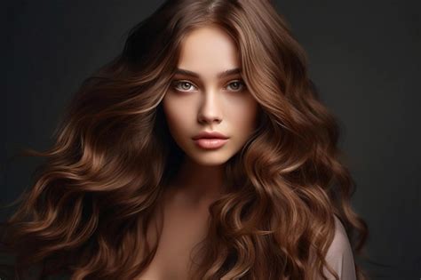 Premium AI Image Beautiful Model Girl With Long Wavy And Shiny Hair Brunette Woman With Curly