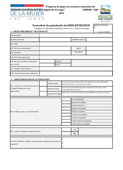 Formulario De Postulación De Ideas De Negocio Completar Con Información