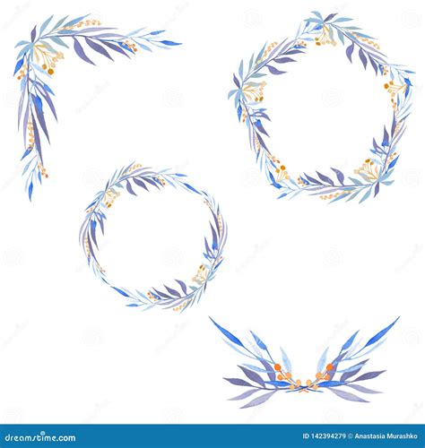 Set Of Watercolor Wreath And Laurels Stock Illustration Illustration