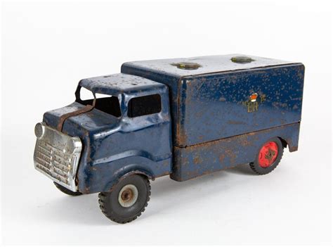 Vintage Triang Pressed Steel Tin Plate Blue Mail Truck Lorry Van Toy ...