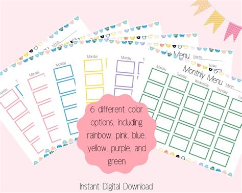 School Lunch Menu Printable Weekly Lunch Menu Template - Etsy