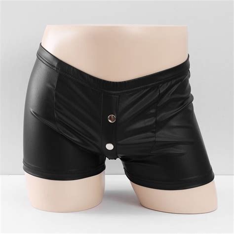 Men s Sexy Boxershorts PU Leder Shorts Unterwäsche Bulge Panties Male