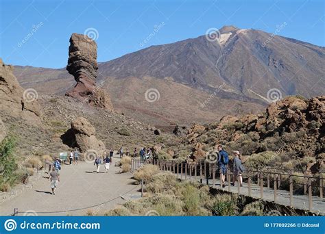 People In Teide National Park Near Volcano Teide On Tenerife Island