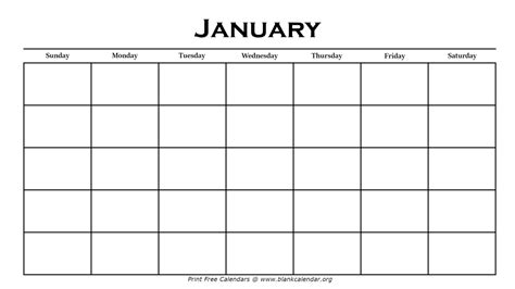 Printable January Calendars – Blank Calendar