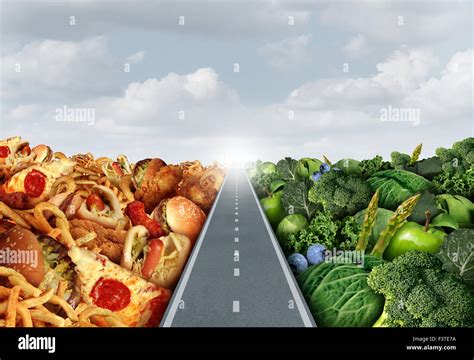 Diet Lifestyle Concept Or Nutrition Decision Symbol And Food Choices Dilemma Between Healthy