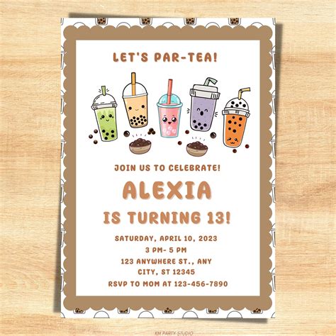 Editable Boba Tea Birthday Invitation Bubble Tea Birthday Etsy Uk