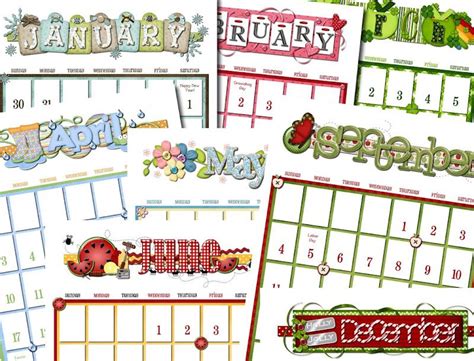 Printable Calendars Fun Holidayseasonal Designs Each Month Cards