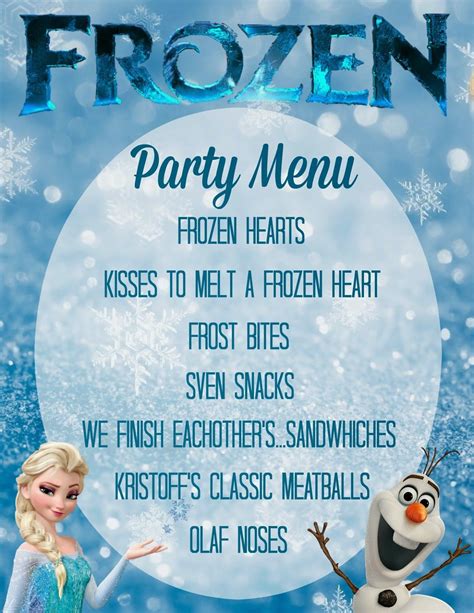 Frozen Party Menu Disney Frozen Party Food Frozen Birthday Party