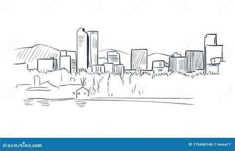 Colorado Denver Vector Sketch Line Usa Landscape Hand Drawn Stock