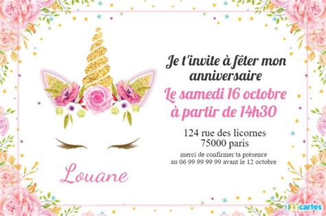 Invitation Anniversaire Licorne 123 Cartes Carte Invitation