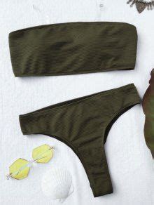 Textured High Leg Bandeau Bikini Set In GREEN ZAFUL