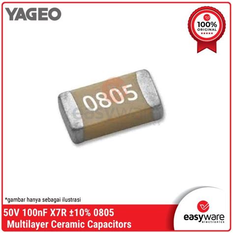 Jual YAGEO Capacitor 100NF X7R 50V 10 0805 Kapasitor SMD 100N 0805 Di